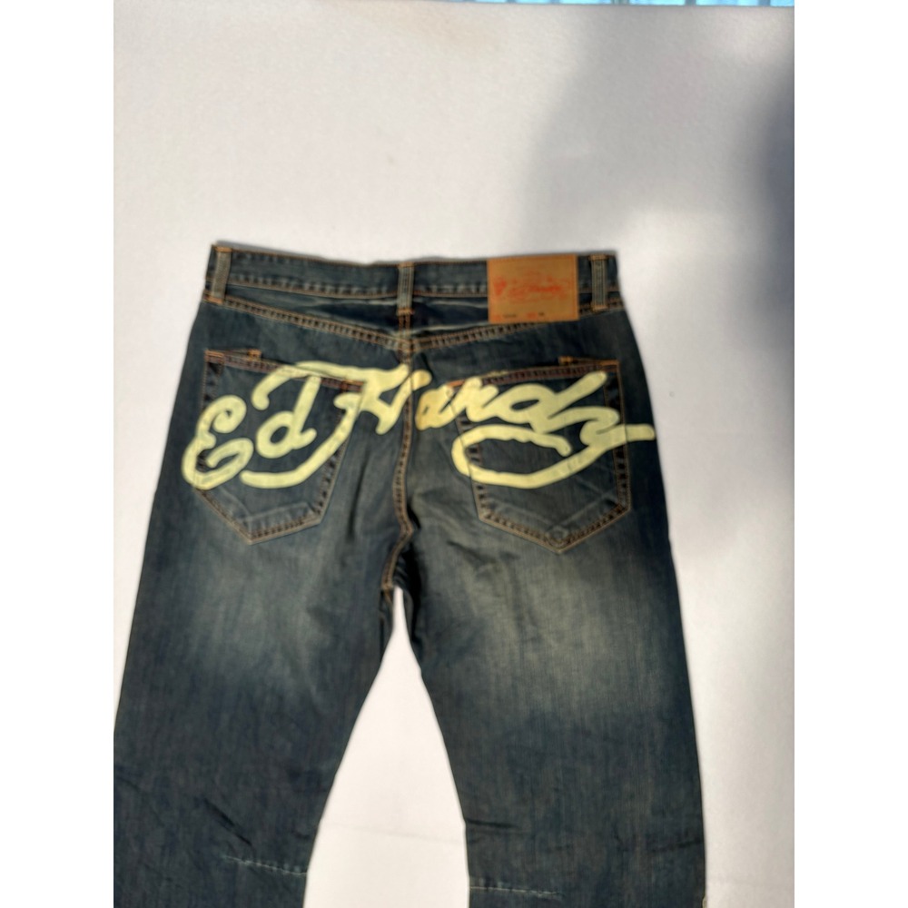 Ed Hardy Mens Distressed Straight Leg Jeans Tattoo Embroidery Dark Wash 36x34 - Picture 10 of 12